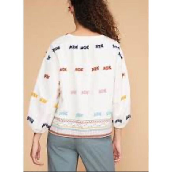 Lou & Gray loft getaway textured embroidered peasant blouse Small - Picture 2 of 11